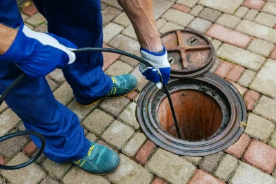 Plumber cleaning an outdoor sewer drain in Daly City